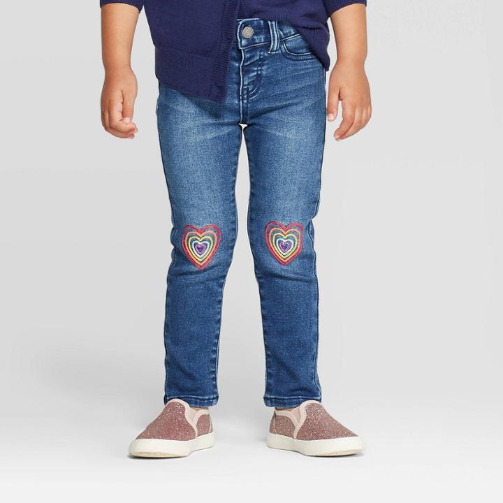 Toddler Girls' Heart Knee Skinny Jeans - Cat & Jack Blue 12m, Toddler Girl's