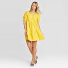 Women's Puff Short Sleeve Boat Neck Mini Dress - Who What Wear Yellow