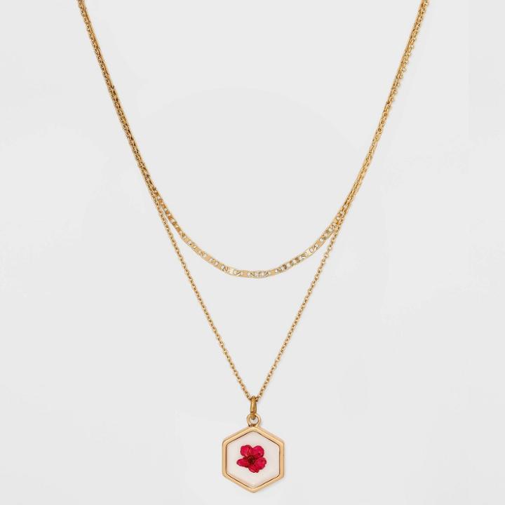 Bella Uno Bellissima Gold Plated Pressed Cherry Blossom Flower Pendant Necklace - Gold