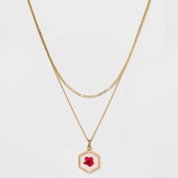 Bella Uno Bellissima Gold Plated Pressed Cherry Blossom Flower Pendant Necklace - Gold