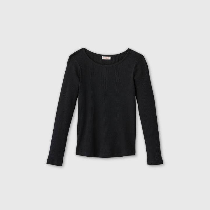 Girls' Long Sleeve Ribbed T-shirt - Cat & Jack Black