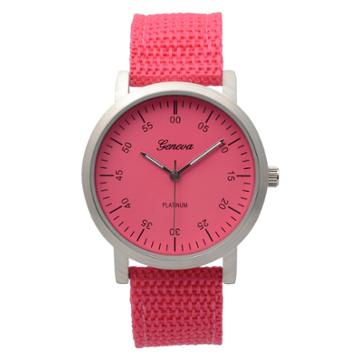Women's Geneva Platinum Round Face Quartz Canvas Strap Watch - Pink