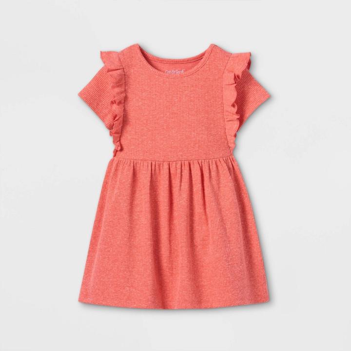 Toddler Girls' Ribbed Ruffle Short Sleeve Dress - Cat & Jack Coral