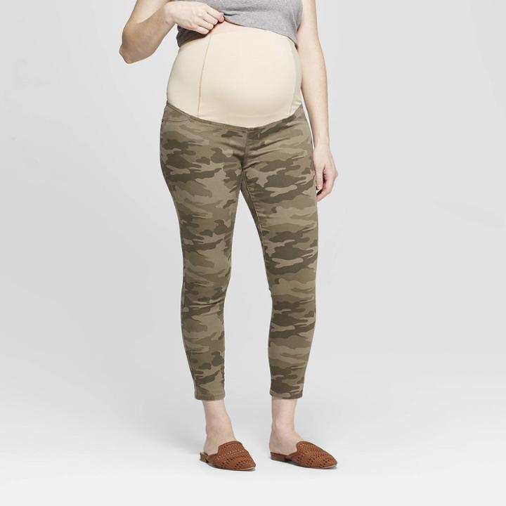 Maternity Camo Print Crossover Panel Skinny Crop Jeans - Isabel Maternity By Ingrid & Isabel Olive 10, Women's, Green