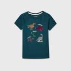 Girls' Short Sleeve Flip Sequin Dinosaurs T-shirt - Cat & Jack Teal
