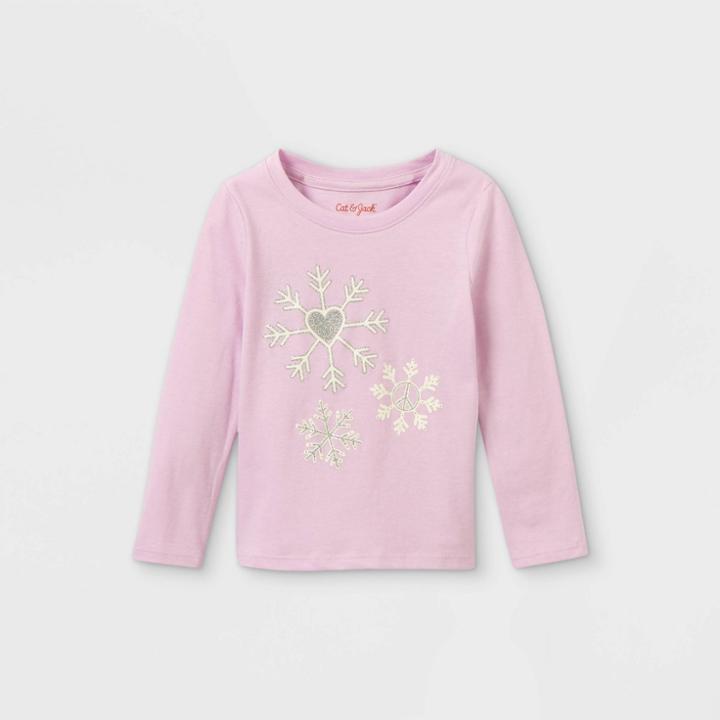 Toddler Girls' Glitter Snowflake Long Sleeve Graphic T-shirt - Cat & Jack Light Purple