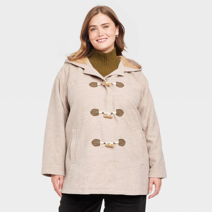 Women's Plus Size Hooded Duffel Overcoat Jacket - Universal Thread Brown