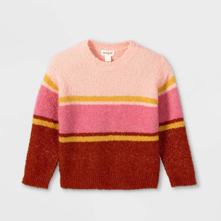 Toddler Girls' Striped Pullover Sweater - Cat & Jack Powder Pink