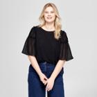 Women's Plus Size Chiffon Bell Short Sleeve Knit Top - Ava & Viv Black X
