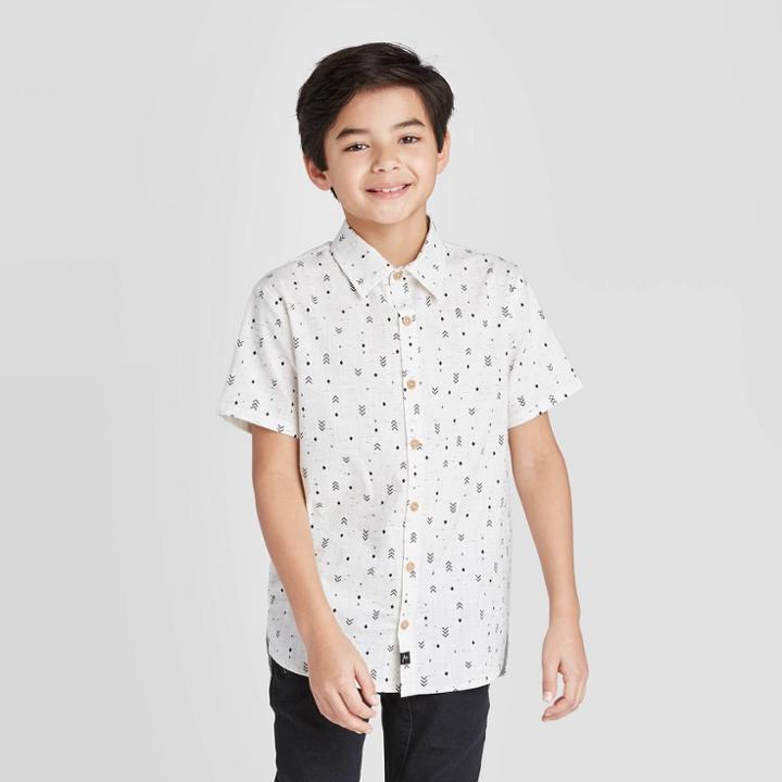 Petiteboys' Short Sleeve Button-down Shirt - Art Class White Xs, Boy's, Beige