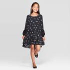 Girls' Long Bubble Sleeve Tiered Dress - Art Class Black L, Girl's,