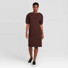 Women's Textured Knit Puff Short Sleeve Round Neck Dress - Prologue Maroon Xs, Women's, Brown
