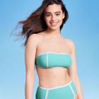 Women's Terry Textured Solid Bandeau With Binding Bikini Top - Kona Sol Turquoise Blue