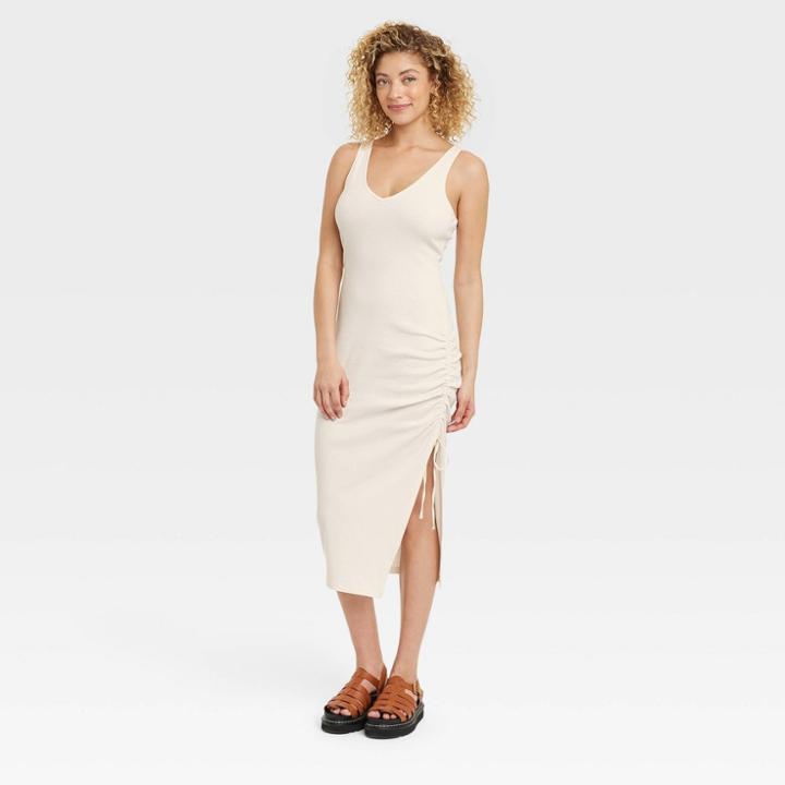 Women's Sleeveless Ruched Knit Dress - A New Day Cream