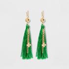 Target Tassel And Clover Earrings - Green/gold