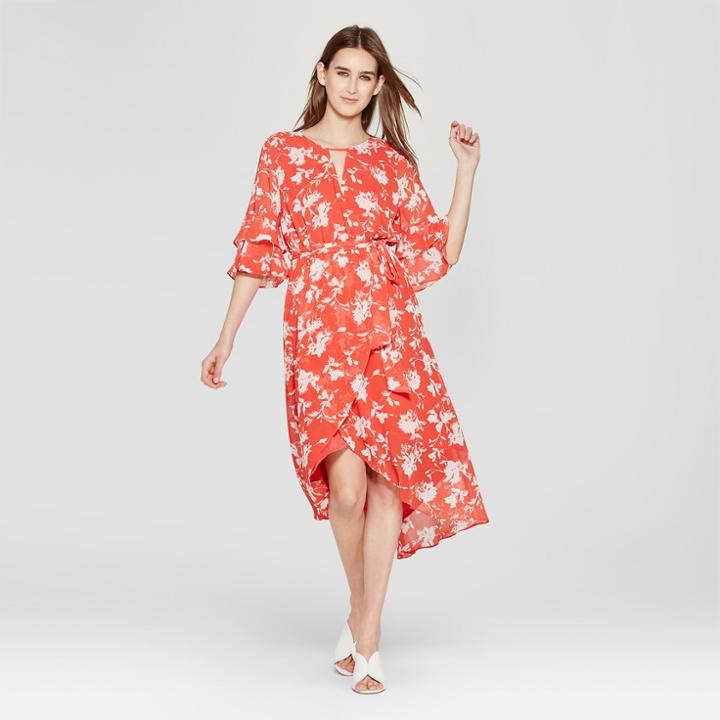 Eclair Women's Floral Print 3/4 Sleeve Midi Dress - Clair Red