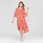 Eclair Women's Floral Print 3/4 Sleeve Midi Dress - Clair Red