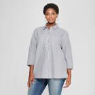 Women's Plus Size Striped Button-down 3/4 Length Shirt - Ava & Viv Navy/white X, Blue