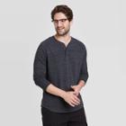 Men's Standard Fit Long Sleeve Button-down Henley T-shirt - Goodfellow & Co Black