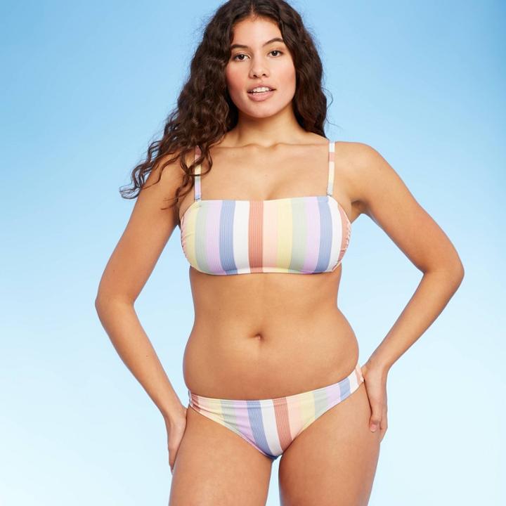 Juniors' Ribbed Bandeau Bikini Top - Xhilaration Multi Stripe D/dd Cup