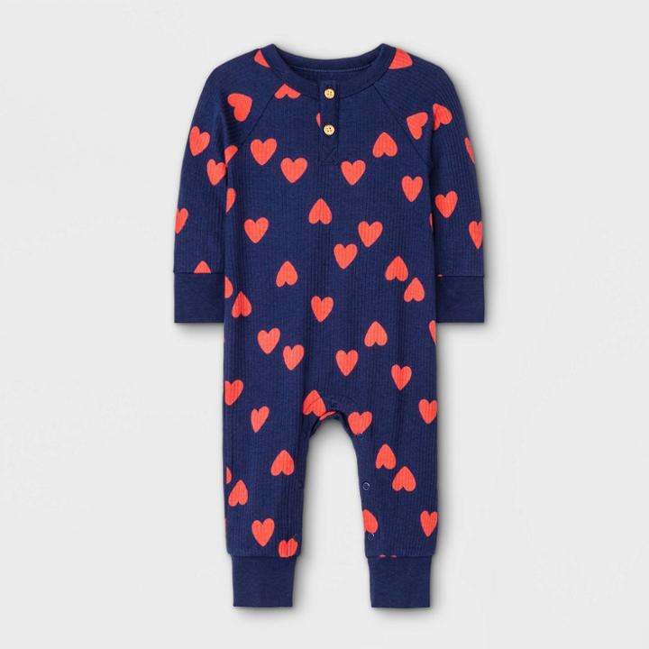 Baby Boys' V-day Heart Rib Romper - Cat & Jack Navy Newborn, Blue
