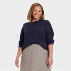 Women's Plus Size Fine Gauge Crewneck Sweater - A New Day Navy Blue