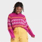 Women's Plus Size Mock Turtleneck Pullover Sweater - Universal Thread Pink Fair Isle