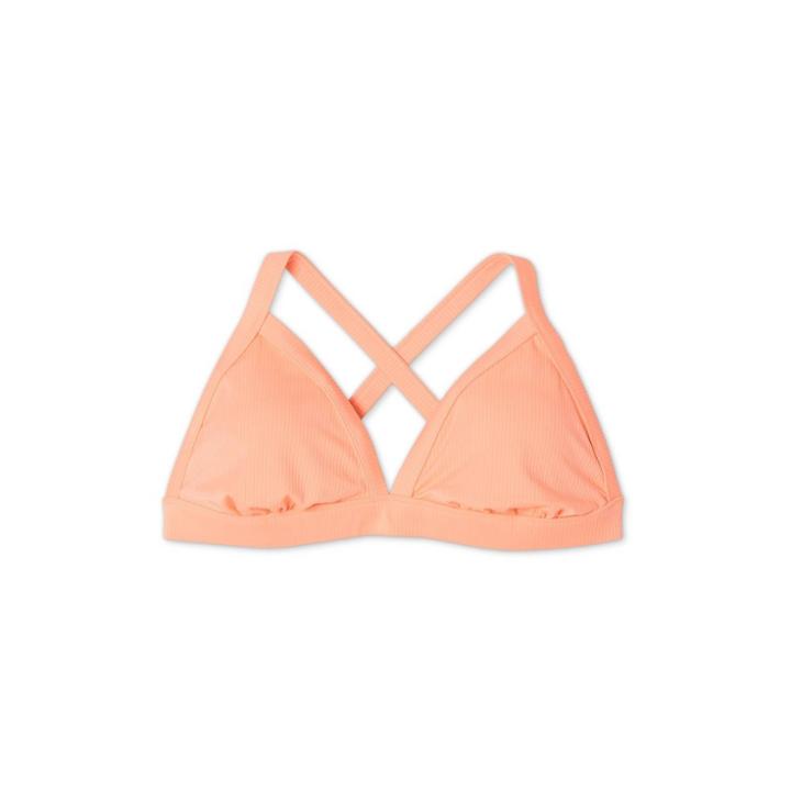 Women's Sustainably Made Plus Size Ribbed Triangle Bikini Top - Xhilaration Coral