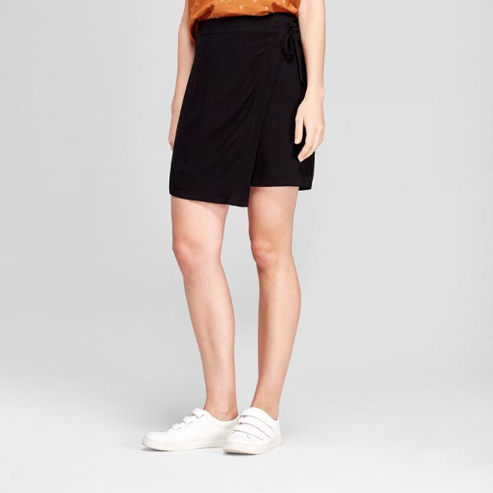 Women's Linen Wrap Skirt - A New Day Black Xxs