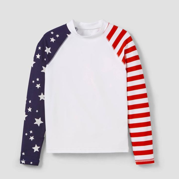 Boys' Long Sleeve American Flag Print Rash Guard Swim Shirt - Cat & Jack Xs, Blue/red/white