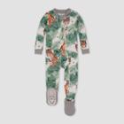 Burt's Bees Baby Baby Boys' Tiger Foliage Snug Fit Footed Pajama - Heather Gray