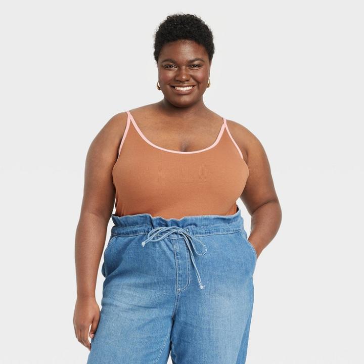 Women's Plus Size Slim Fit Colorblock Cami Tank Top - Universal Thread Brown