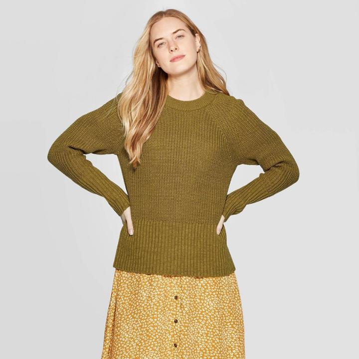 Women's Long Sleeve Crewneck Raglan Pullover Sweater - Universal Thread Moss