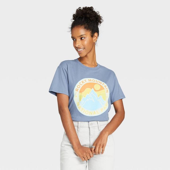 National Park Foundation Women's Rocky Mountains Short Sleeve Graphic T-shirt - Blue