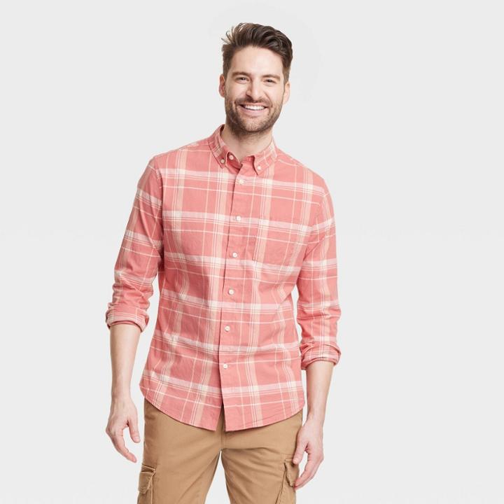 Men's Every Wear Long Sleeve Button-down Shirt - Goodfellow & Co Rose Red
