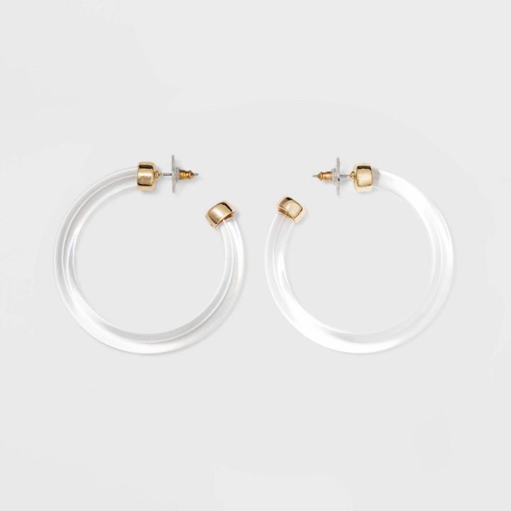Sugarfix By Baublebar Gold Embellishments Clear Acrylic Hoop Earrings - Clear, Girl's