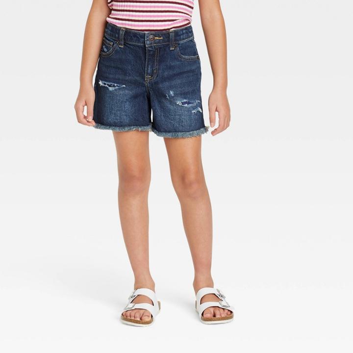 Girls' Destructed Jean Shorts - Cat & Jack Dark Blue