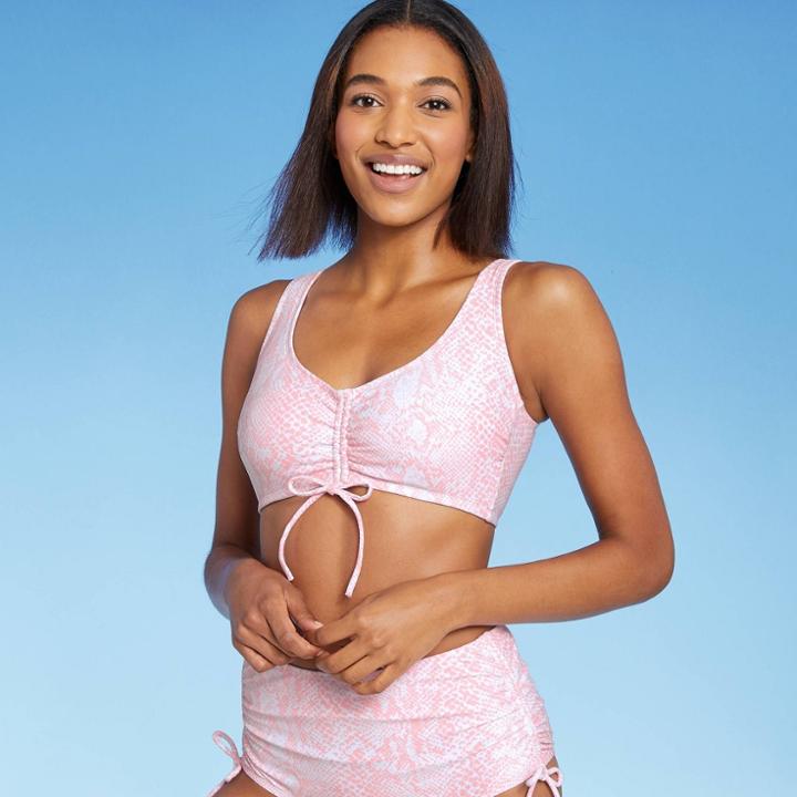 Women's Tunnel Cinch-front Scoop Neck Bikini Top - Kona Sol Animal Print