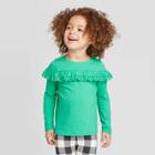 Toddler Girls' Long Sleeve Eyelet T-shirt - Cat & Jack Green 12m, Toddler Girl's