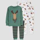 Carter's Just One You Toddler Boys' 4pc Striped And Moose Pajama Set - Green