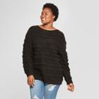 Women's Plus Size Striped Long Sleeve Boucle Pullover Sweater - Universal Thread Black