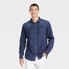 Men's Standard Fit Stretch Long Sleeve Button-down Shirt - Goodfellow & Co Dark Night Blue