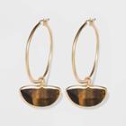 Semi-precious Stone Matte Tiger Eye Click Top Hoop Earrings - A New Day Brown, Women's