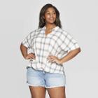Women's Plus Size Plaid Short Sleeve V-neck Wrap Front Top - Universal Thread Blue