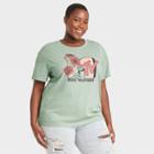 Women's Mtv Plus Size Floral Print Short Sleeve Graphic T-shirt - Green