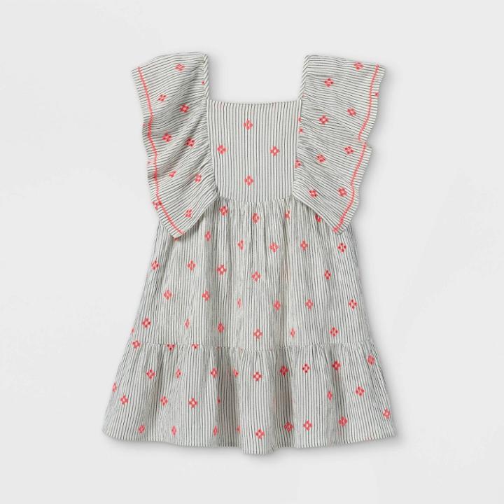 Girls' Embroidered Flutter Sleeve Woven Dress - Cat & Jack White