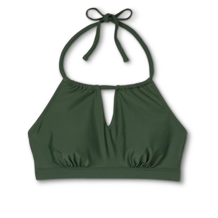 Women's Post Mastectomy High Neck Keyhole Bikini Top - Kona Sol Dark Green