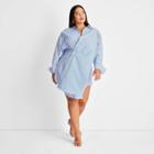 Women's Plus Size Striped Asymmetrical Long Sleeve Shirtdress - Future Collective With Kahlana Barfield Brown Blue