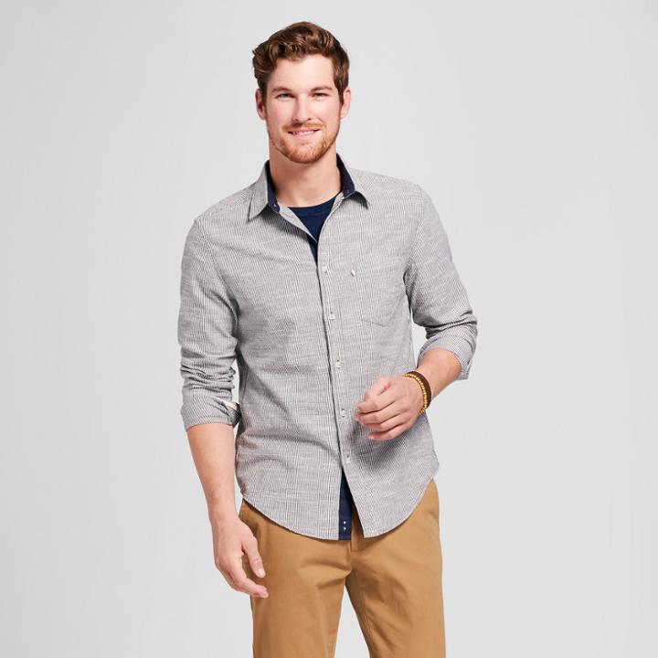 Men's Long Sleeve Cotton Slub Texture Button-down Shirt - Goodfellow & Co Jamestown Blue