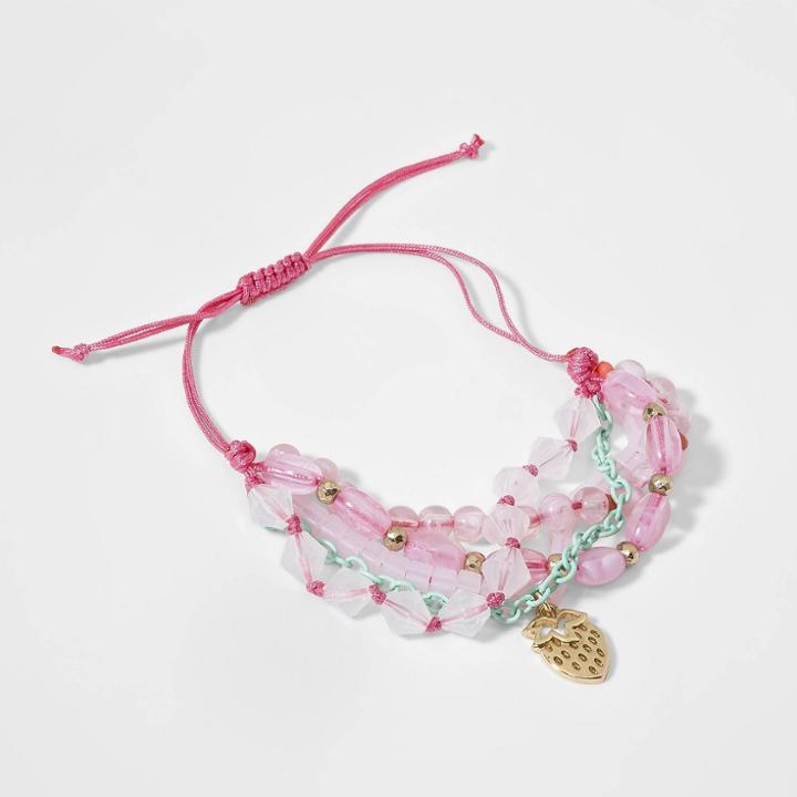 Girls' Adjustable Bracelet With Strawberry Charm - Cat & Jack Pink